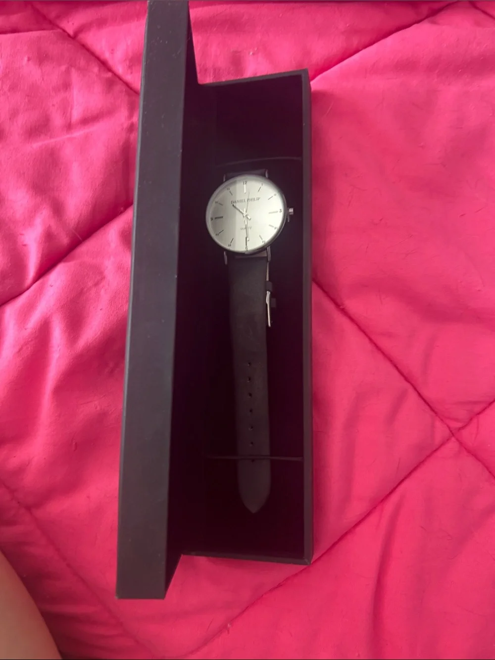 Black Leather Strap Women’s Watch with White Dial